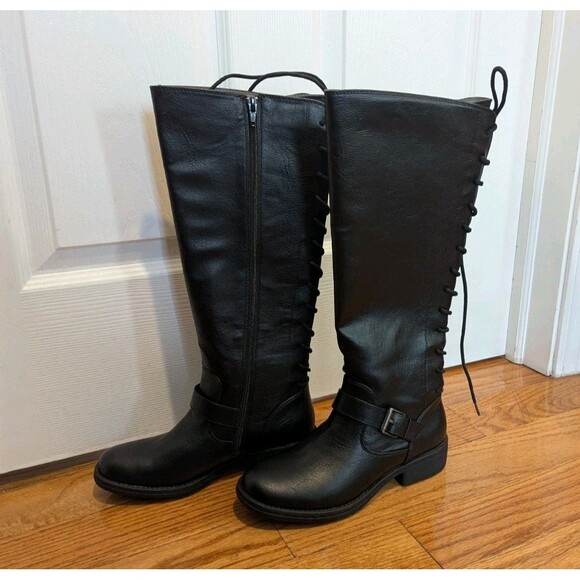 Eurosoft Size 7.5 Black Selden Knee High Riding Boots Adjustable Shaft Lace Up - Picture 3 of 10